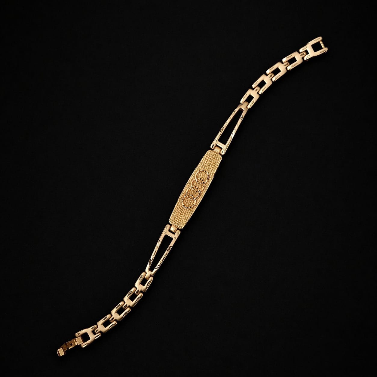 Gold plated Royal Engraved Bar Gold Bracelet - Code: VO02