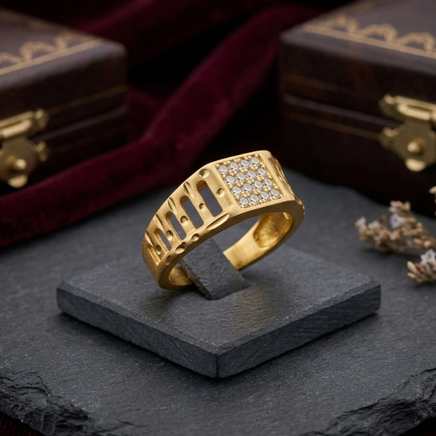Diamond Grid Designer Gold Ring – Code VO06