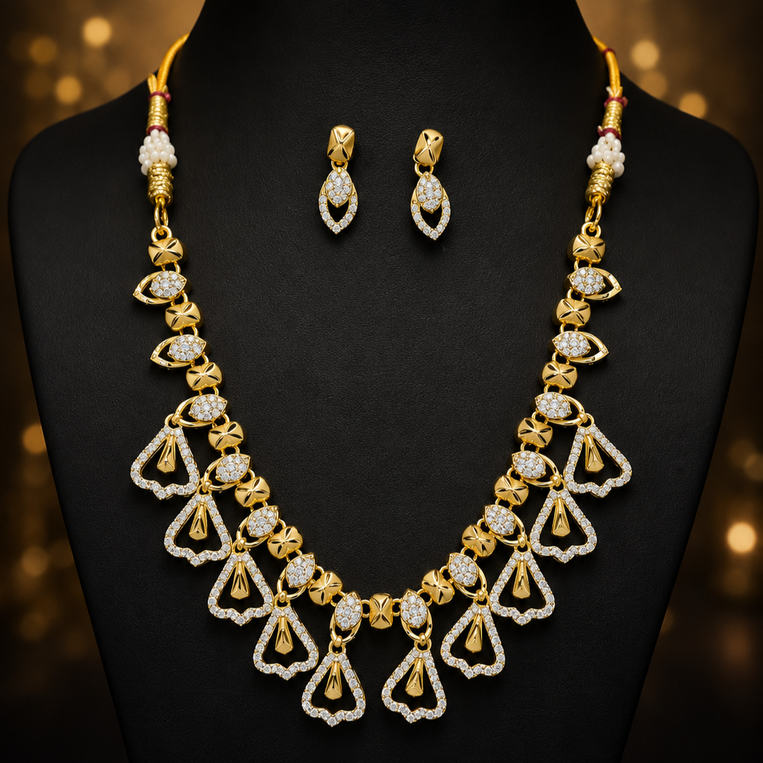 Golden Petal Cascade Neckset - Code - VO15
