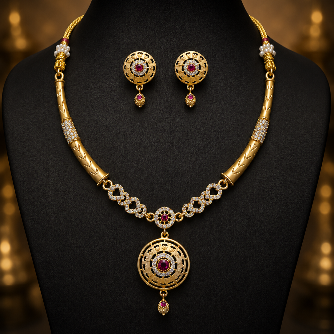 Royal Chakra Ruby Necklace Set - Code - VO10