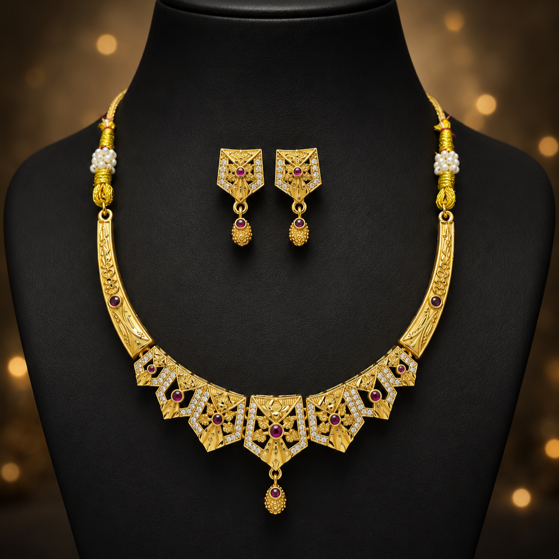 Rajwadi Ruby Crest Neckset - Code - VO14