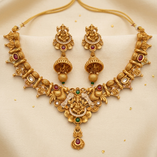 Lakshmi Antique Gold Necklace Set – Code – VO02