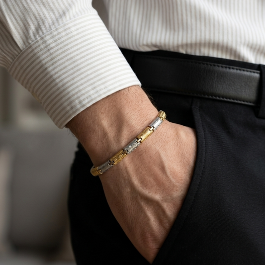 Dual-Tone Gold & Silver Cylindrical Link Bracelet - VO01
