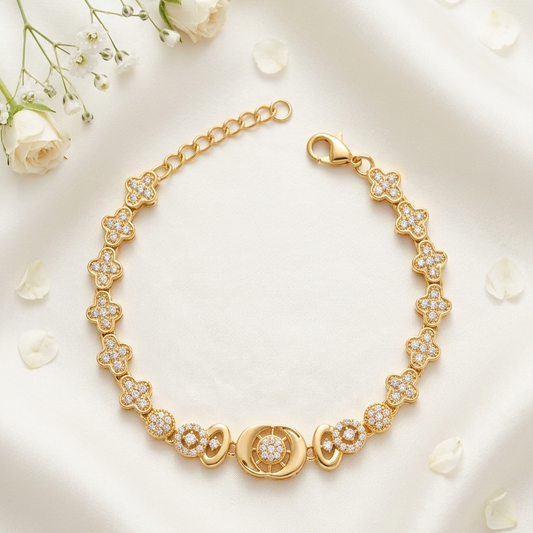 Clover Link & Swirl Center Gold Plated Bracelet - VO04