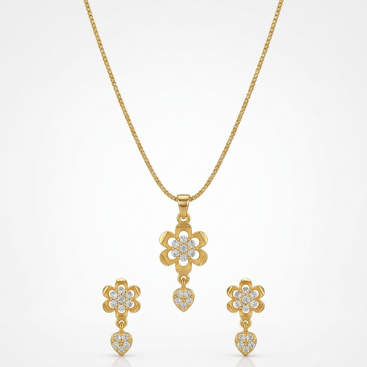 Gold-Plated Floral Pendant Set with Chain & Earrings – Perfect Gift for her