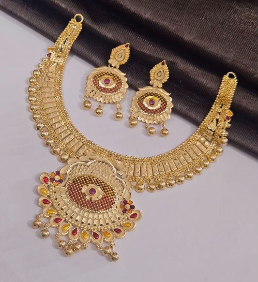 Matte Gold Polish Temple Necklace Code 006