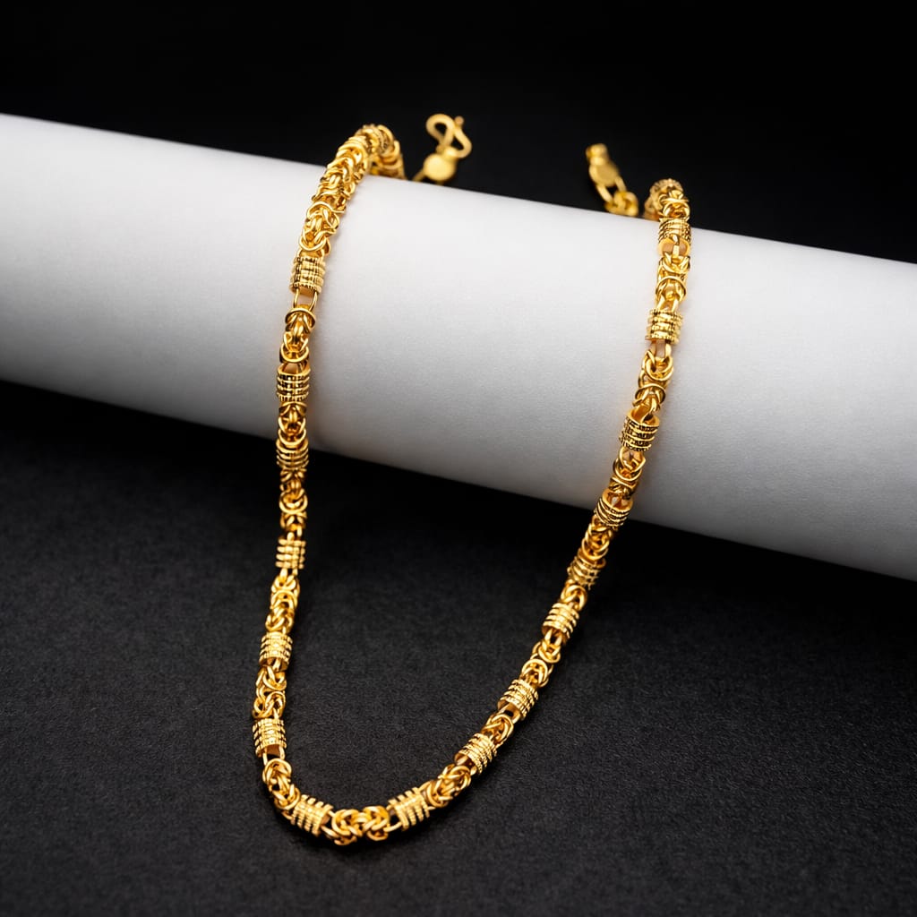 18k Gold Polished Vintage Royal Pattern Chain - Code VO08