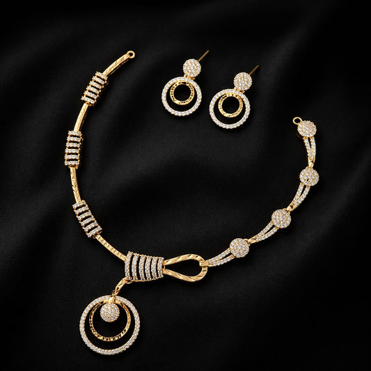 Gold plated Classic Circle Drop Gold Necklace Set – Code: VO03