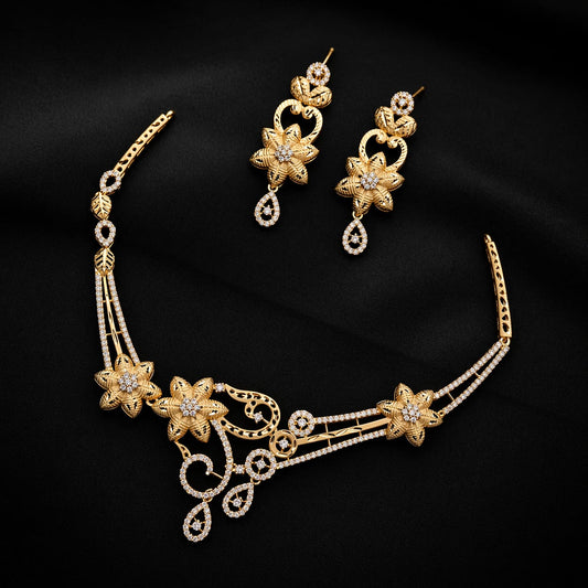Gold plated Royal Blossom Statement Necklace Set – Code: VO02