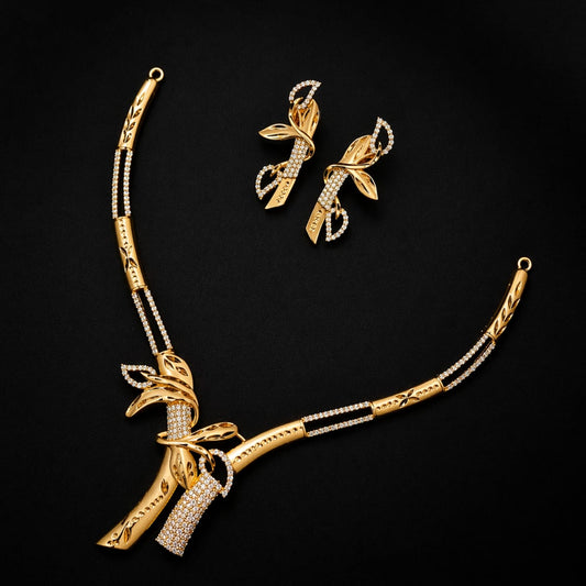 Gold plated Floral Grace Gold Necklace Set – Code: VO01