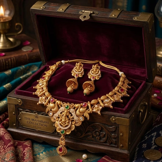 Lakshmi Antique Gold Necklace Set – Code – VO02