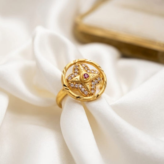 Floral Clover Ruby Designer Ring – Code: VO02