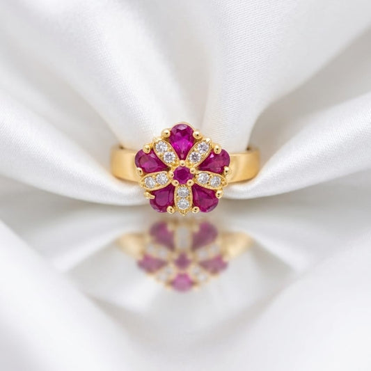 Ruby Blossom Floral Ring