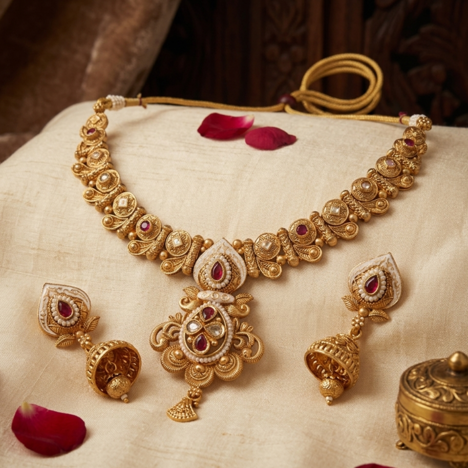 Temple Ruby Bridal Necklace Set – Code – VO01