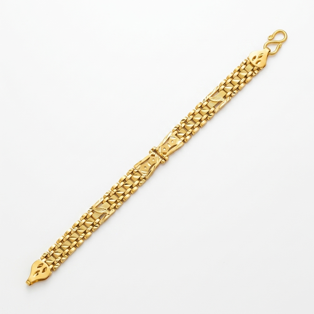 Designer Gold Plated Curved Link Bracelet with Center Motif for Men - VO03