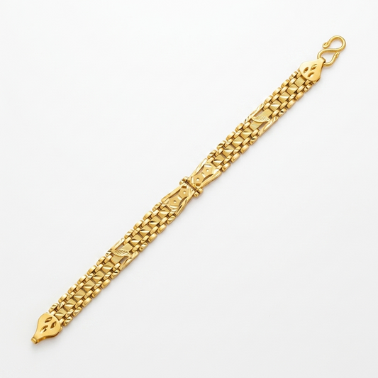 Designer Gold Plated Curved Link Bracelet with Center Motif for Men - VO03