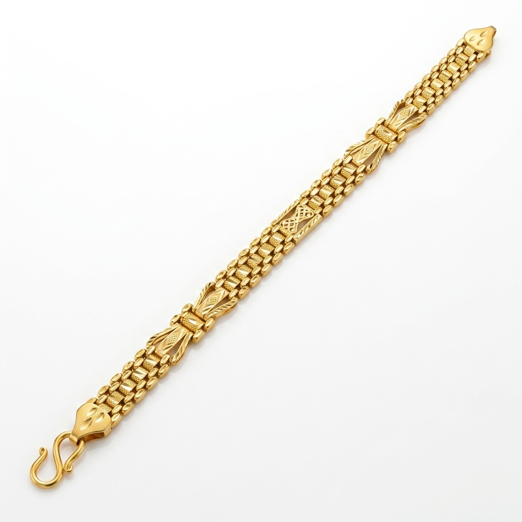 Royal Gold Plated Textured Chain Bracelet with Bowtie Center Element for Men - VO04
