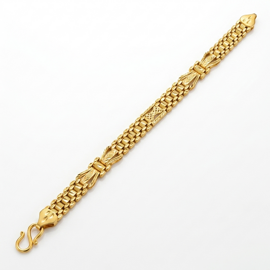 Royal Gold Plated Textured Chain Bracelet with Bowtie Center Element for Men - VO04