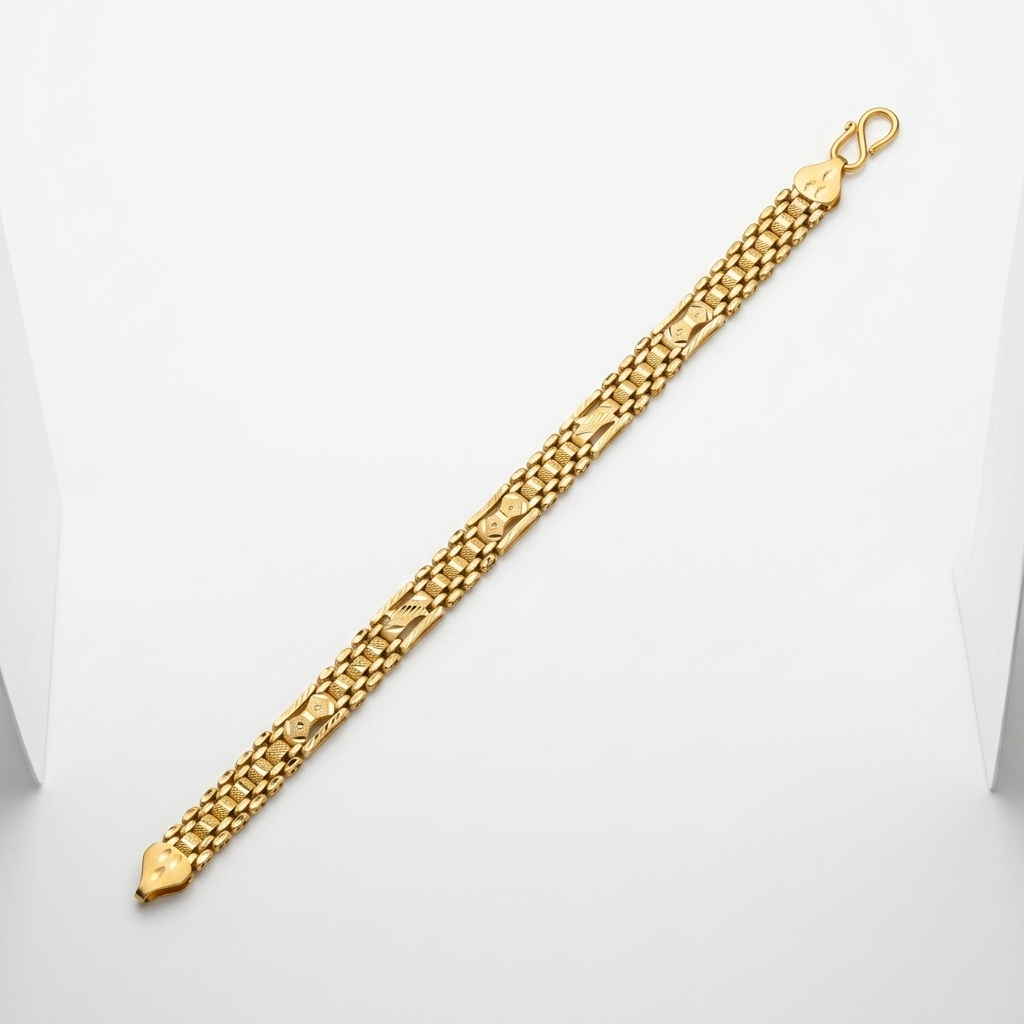 Gold Plated Textured Mesh Link Bracelet for Men - VO02