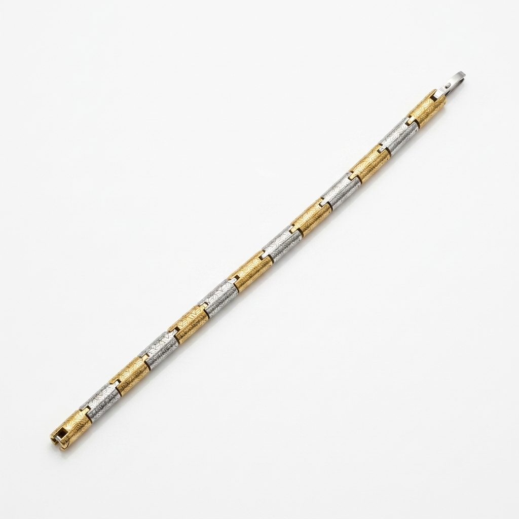 Dual-Tone Gold & Silver Cylindrical Link Bracelet - VO01