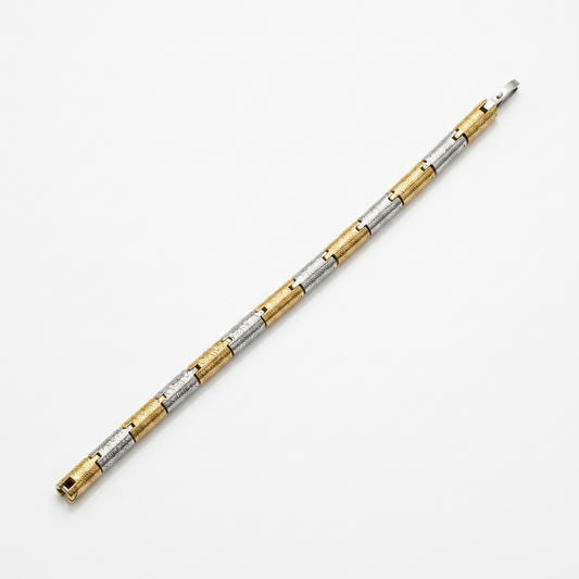Dual-Tone Gold & Silver Cylindrical Link Bracelet - VO01