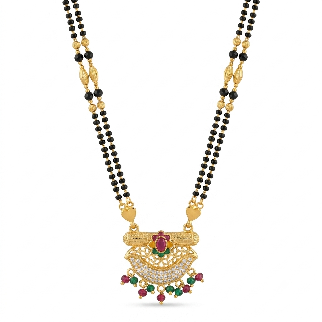 Crescent Floral Gold Plated Dori Mangalsutra - VO01