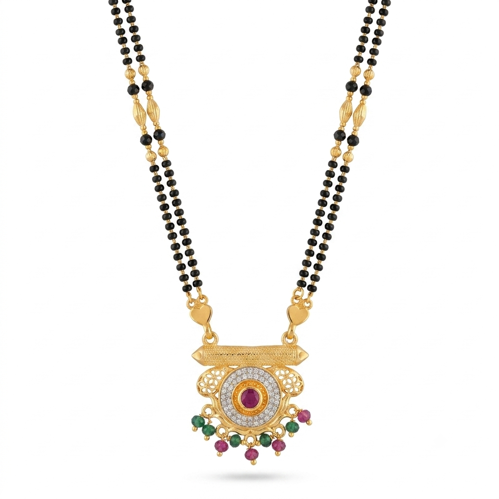 Circular Medallion Gold Plated Dori Mangalsutra - VO02