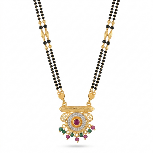 Circular Medallion Gold Plated Dori Mangalsutra - VO02